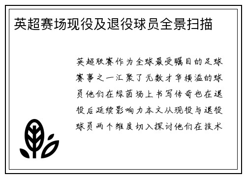 英超赛场现役及退役球员全景扫描